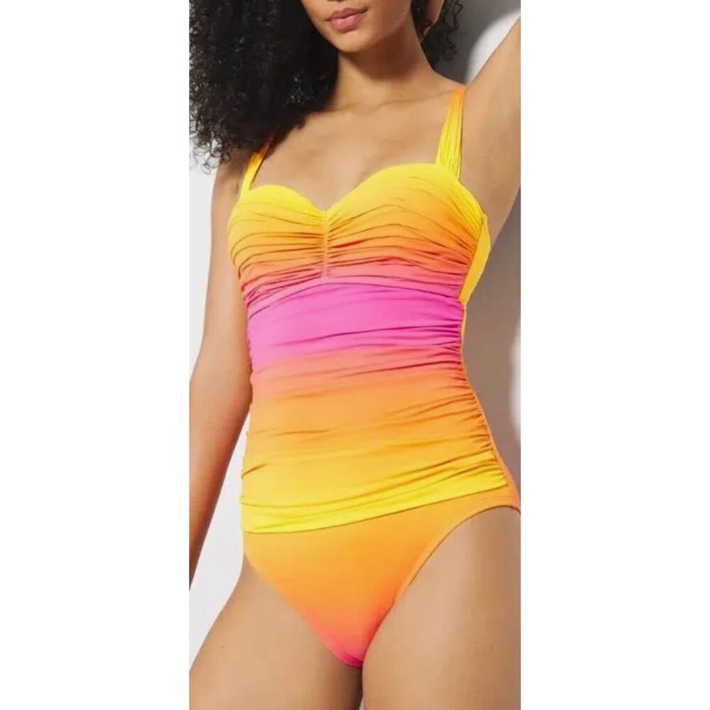 Bleu Rod Beattie Beat The Heat Rosa Ombre Shirred One Piece Swim Suit 22W NWT